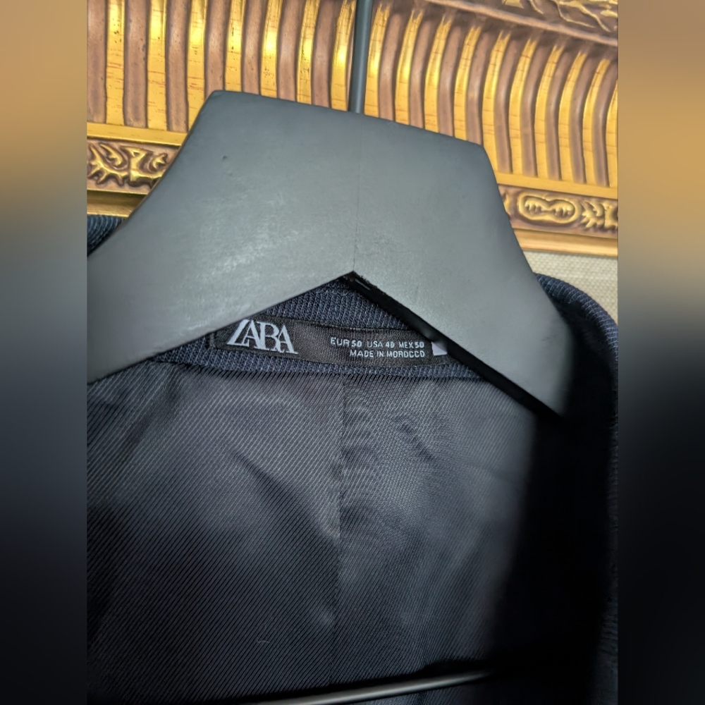 Zara Navy Double-Breasted Blazer 40R - Picture 4 of 7